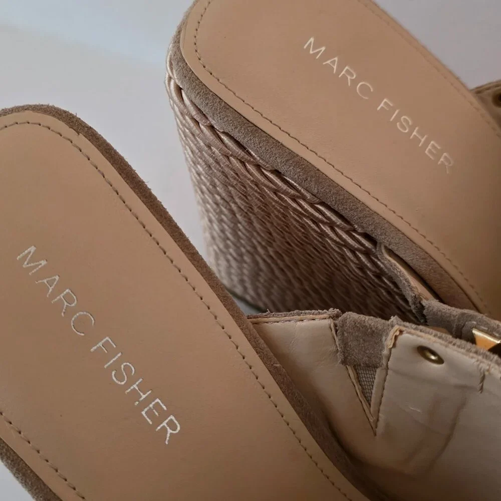 Marc Fisher Zyme Studded Suede Espadrille Wedge Platform Sandals, Size 11M